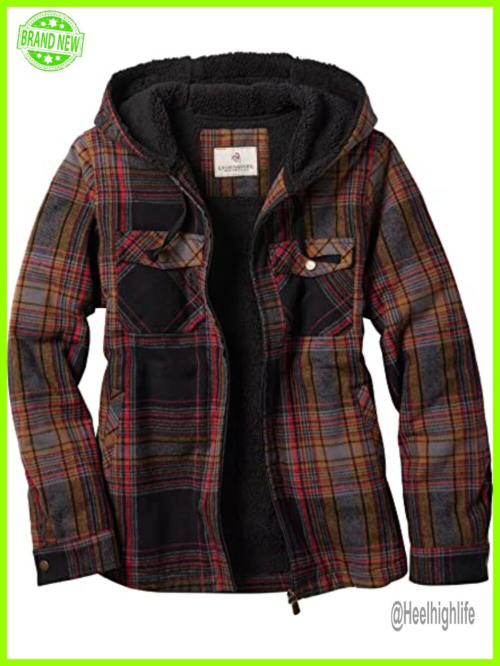 Hooded Berber Lined Shirt Jacket Women's Plaid Long Sleeve